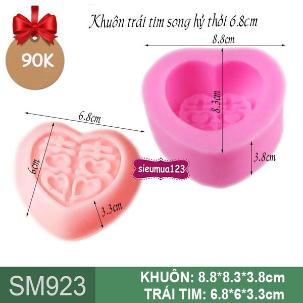 Khuôn rau câu silicon trái tim song hỷ thỏi 6,8cm ( SM923 )