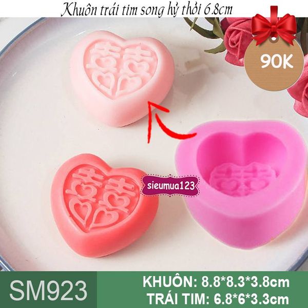 Khuôn rau câu silicon trái tim song hỷ thỏi 6,8cm ( SM923 )
