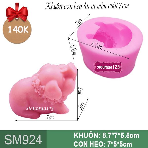 Khuôn rau câu silicon con heo ủn ỉn mỉm cười 7cm ( SM924 )