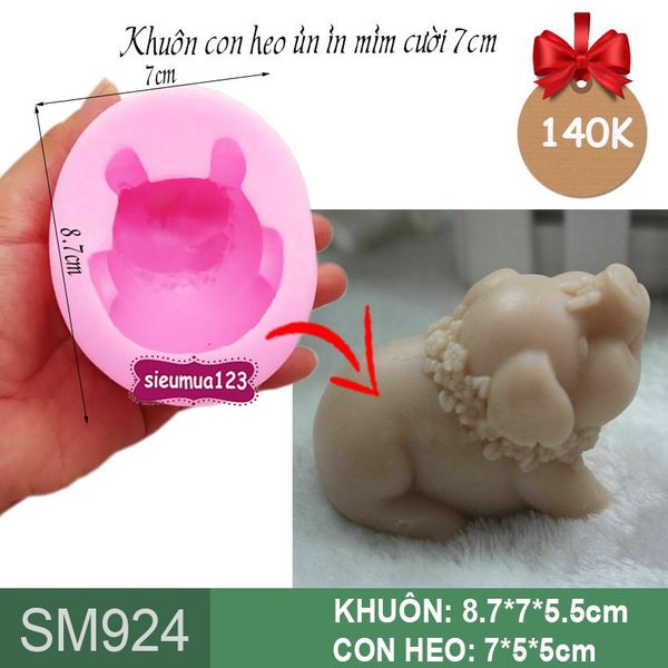 Khuôn rau câu silicon con heo ủn ỉn mỉm cười 7cm ( SM924 )