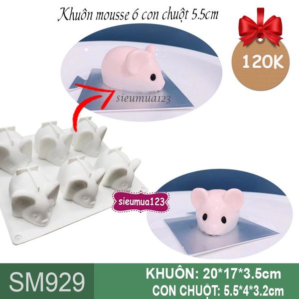 Khuôn bánh mousse: Khuôn 6 con chuột 5,5cm ( SM929 )