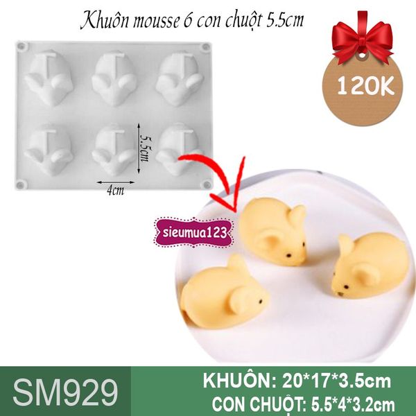 Khuôn bánh mousse: Khuôn 6 con chuột 5,5cm ( SM929 )
