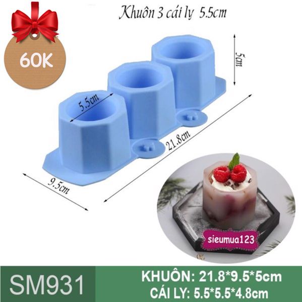 Khuôn rau câu silicon 3 cái ly 5,5cm ( SM931 ) còn 3 cái