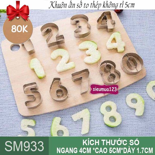 Bộ 9 khuôn ấn bánh cookie số to size 5cm ( SM933 )