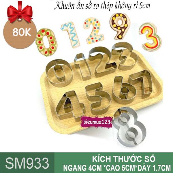 Bộ 9 khuôn ấn bánh cookie số to size 5cm ( SM933 )