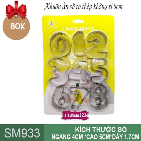 Bộ 9 khuôn ấn bánh cookie số to size 5cm ( SM933 )