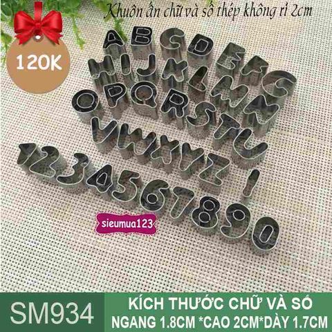 Bộ 35 khuôn ấn inox cắt chữ và số cao 2cm ( SM934 )