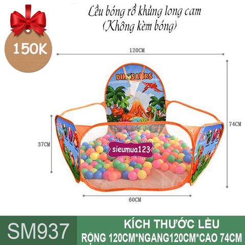 Lều bóng rổ khủng long cam cho bé ( SM937 ) (Không Kèm Bóng)