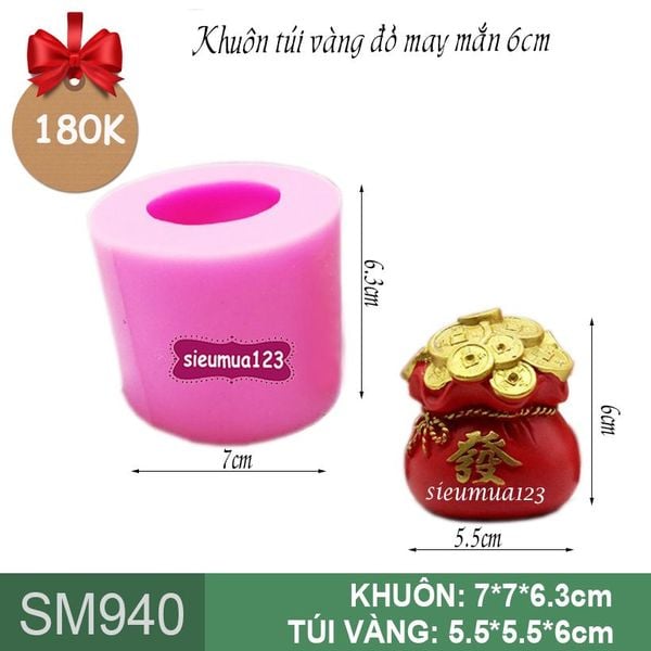 Khuôn rau câu silicon túi vàng đỏ may mắn 6cm ( SM940 )