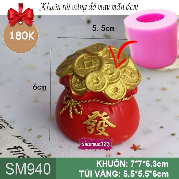 Khuôn rau câu silicon túi vàng đỏ may mắn 6cm ( SM940 )