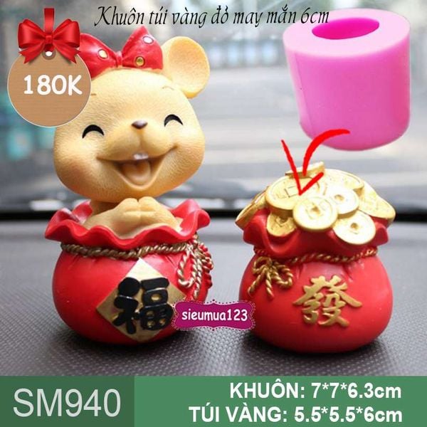 Khuôn rau câu silicon túi vàng đỏ may mắn 6cm ( SM940 )