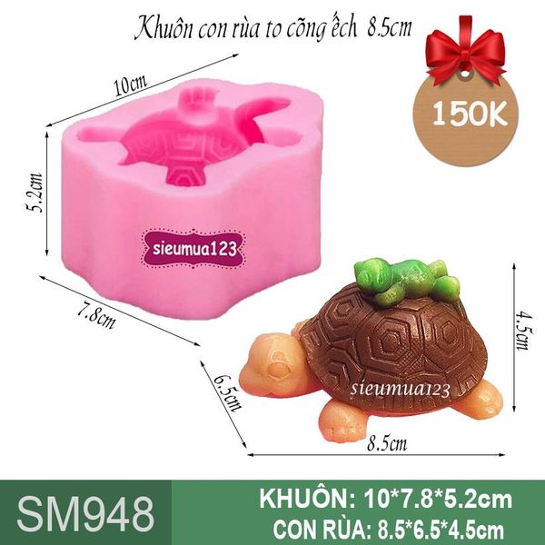 Khuôn silicon con rùa to cõng ếch 8,5cm ( SM948 )