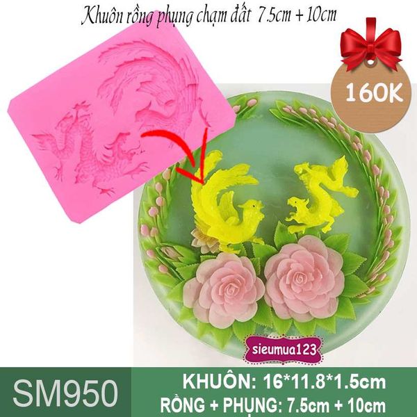 Khuôn silicon con rồng phụng chạm đất 7,5cm + 10cm ( SM950 )