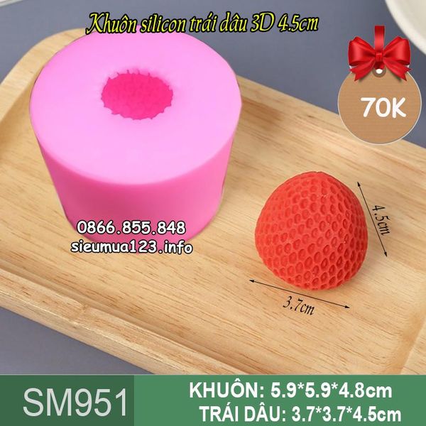 Khuôn silicon trái dâu tây 3d 4,5cm ( SM951 )