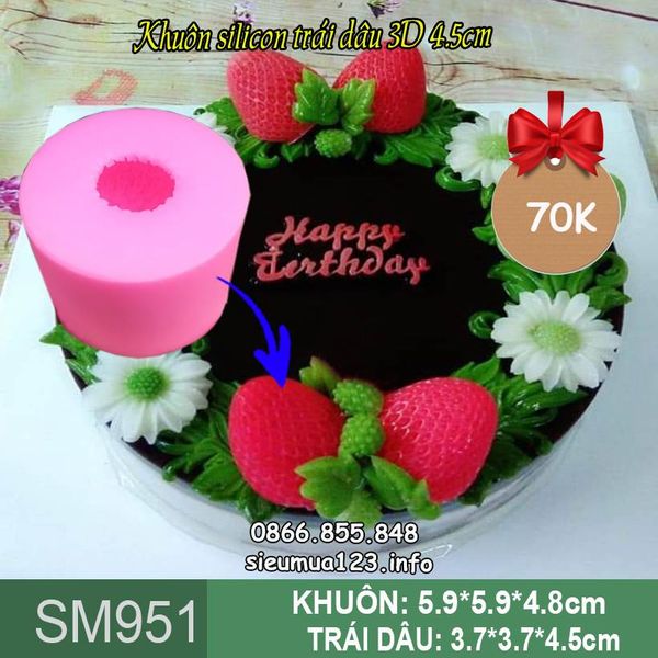 Khuôn silicon trái dâu tây 3d 4,5cm ( SM951 )