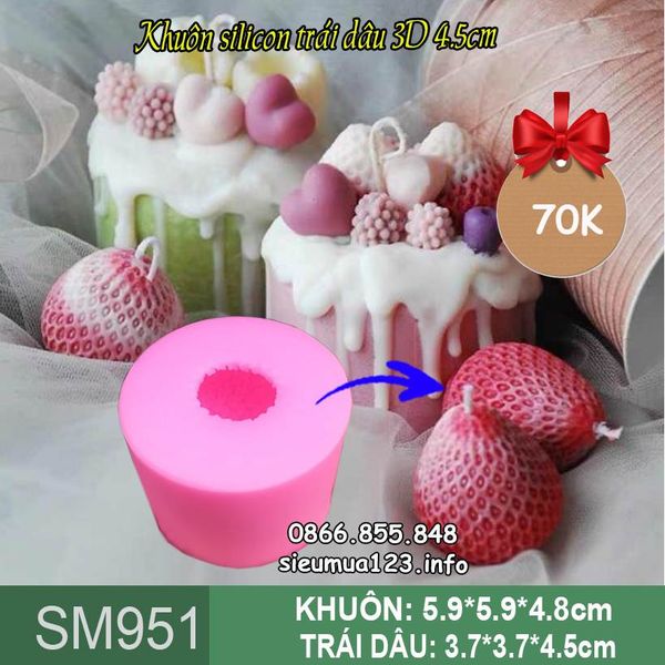 Khuôn silicon trái dâu tây 3d 4,5cm ( SM951 )