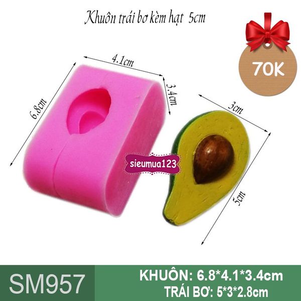 Khuôn silicon trái bơ kèm hạt 5cm ( SM957 )