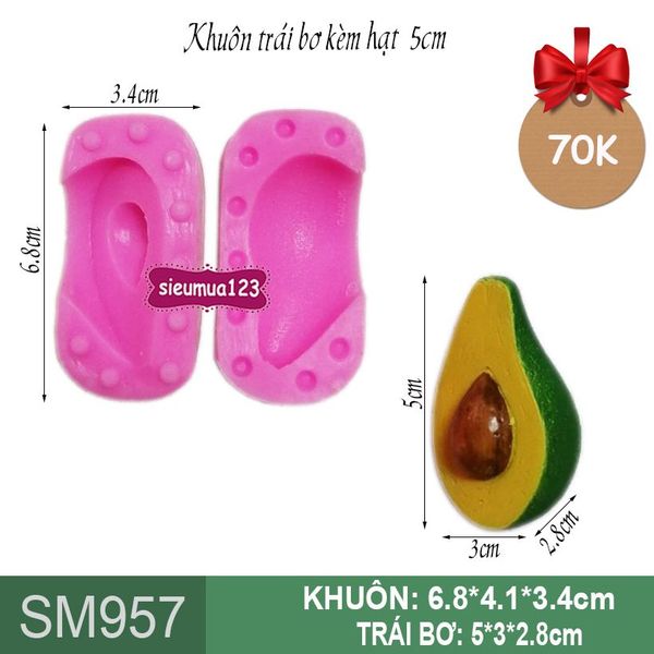 Khuôn silicon trái bơ kèm hạt 5cm ( SM957 )