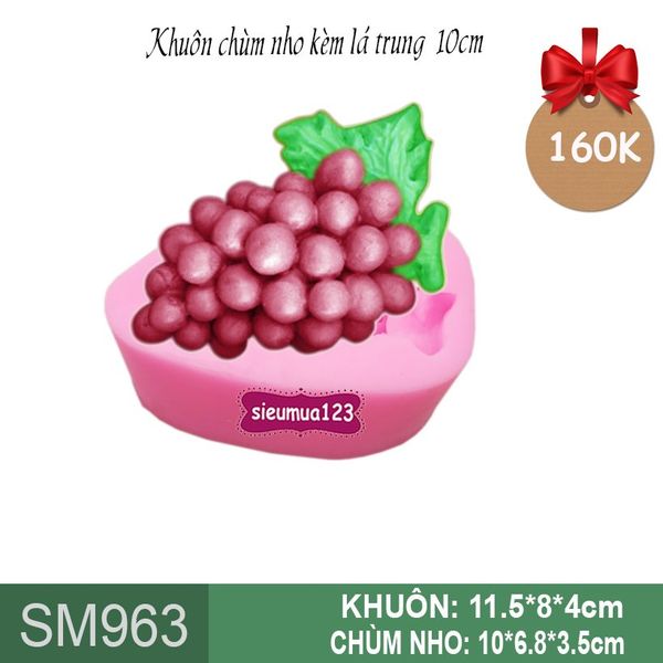 Khuôn silicon chùm nho có lá to 10cm ( SM963 )