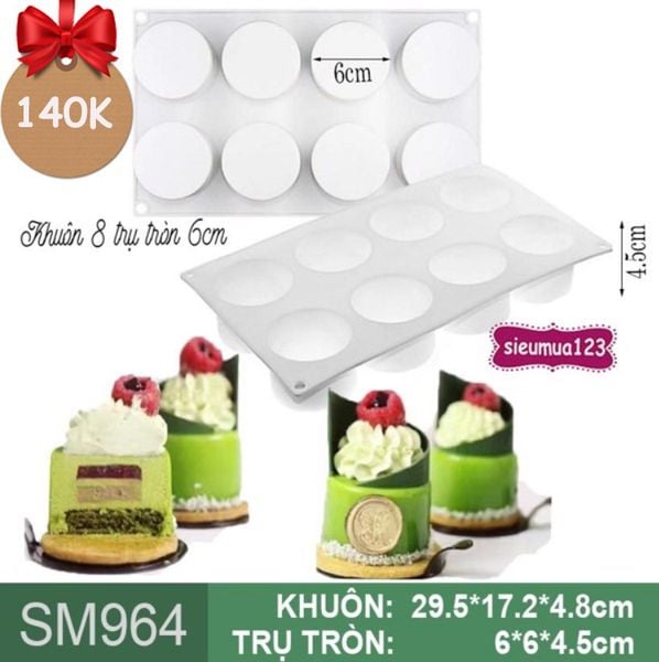 Khuôn mousse silicon 8 trụ tròn 6cm ( SM964 ) còn 3 cái