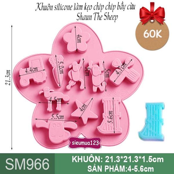 Khuôn silicon kẹo chip chip bầy cừu Shaun the Sheep 4cm - 5.6cm  ( SM966 )