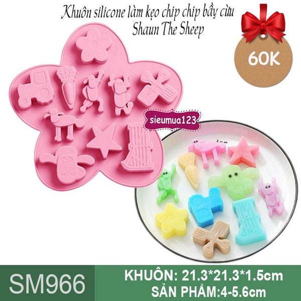 Khuôn silicon kẹo chip chip bầy cừu Shaun the Sheep 4cm - 5.6cm  ( SM966 )