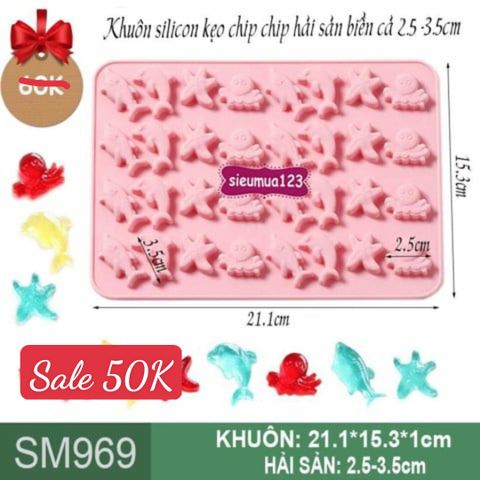 Khuôn silicon kẹo chip chip hải sản biển cả 2,5cm - 3,5cm ( SM969 )