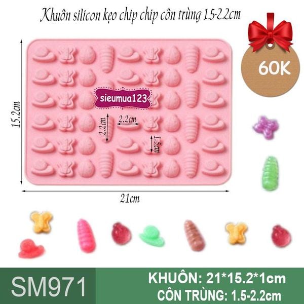 Khuôn silicon kẹo chip chip côn trùng 1.5-2,2cm ( SM971 )