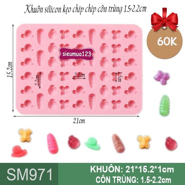 Khuôn silicon kẹo chip chip côn trùng 1.5-2,2cm ( SM971 )