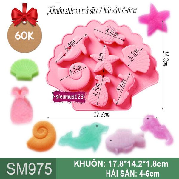Khuôn silicon trà sữa 7 hải sản 4-6cm ( SM975 )
