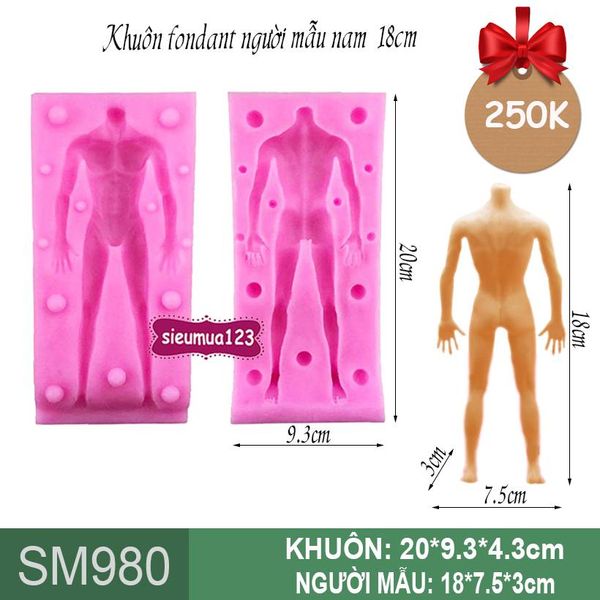 Khuôn silicon fondant người mẫu nam 18cm ( SM980 )