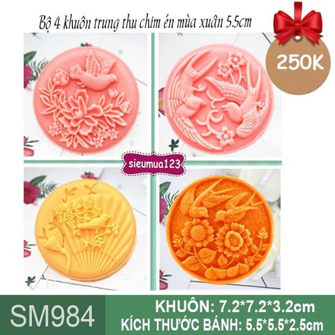 Bộ 4 khuôn trung thu chim én mùa xuân 5,5cm ( SM984 ) CÒN 8 BỘ