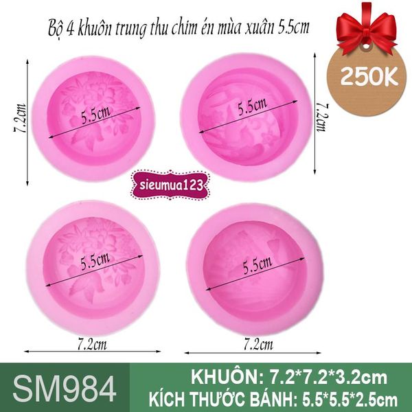 Bộ 4 khuôn trung thu chim én mùa xuân 5,5cm ( SM984 ) CÒN 8 BỘ