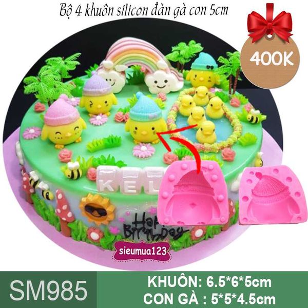 Bộ 4 khuôn silicon con gà con 5cm ( SM985 )