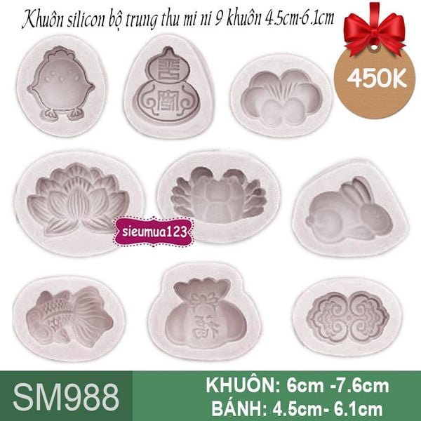 Bộ 9 khuôn silicon bánh trung thu mini  ( SM988 )