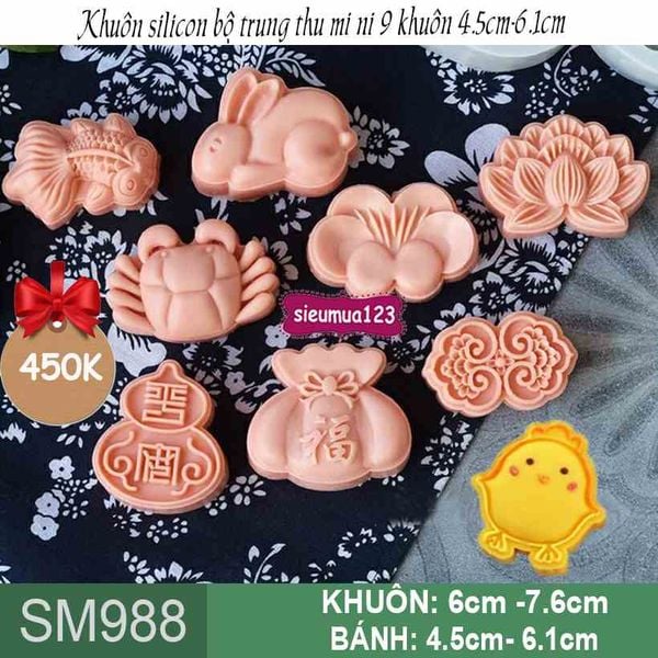 Bộ 9 khuôn silicon bánh trung thu mini  ( SM988 )