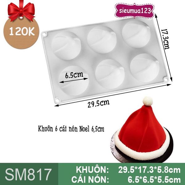 Khuôn silicon mousse 6 cái nón Noel 6,5cm ( SM817 ) CÒN 4 CÁI