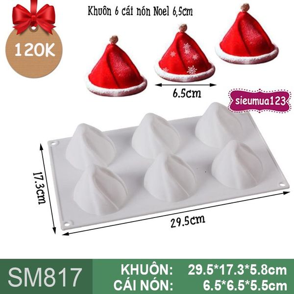Khuôn silicon mousse 6 cái nón Noel 6,5cm ( SM817 ) CÒN 4 CÁI