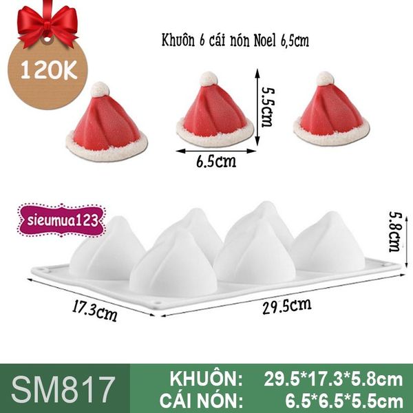 Khuôn silicon mousse 6 cái nón Noel 6,5cm ( SM817 ) CÒN 4 CÁI