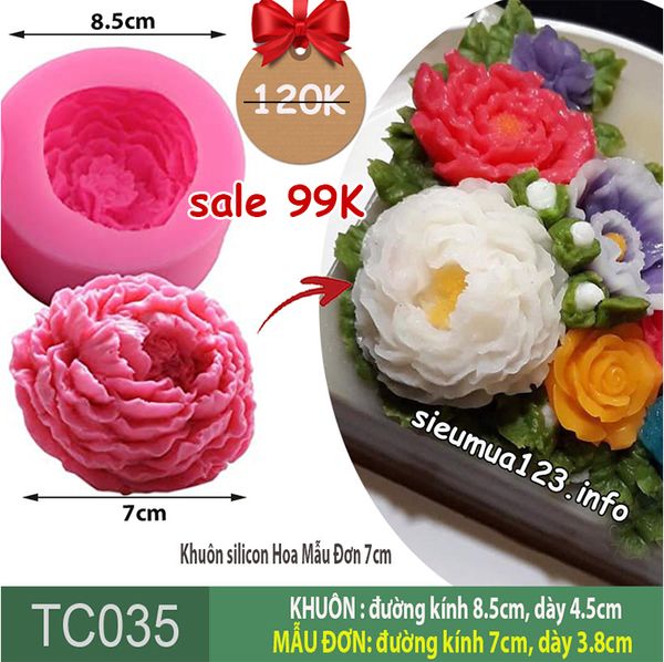 Khuôn silicon Hoa Mẫu Đơn Nở Xòe Lớn 7cm ( TC035 )