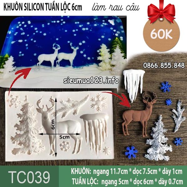 Khuôn silicon con tuần lộc cây thông băng đá hoa tuyết Noel 6cm ( TC039 )