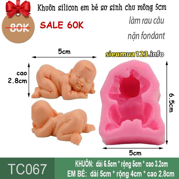 Khuôn silicon em bé baby chu mông 5cm ( TC067 )