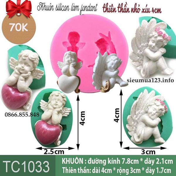 Khuôn silicon fondant 2 thiên thần nhỏ angel 4cm ( TC1033 )