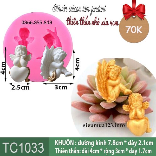 Khuôn silicon fondant 2 thiên thần nhỏ angel 4cm ( TC1033 )
