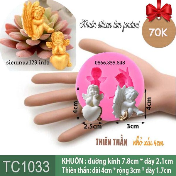Khuôn silicon fondant 2 thiên thần nhỏ angel 4cm ( TC1033 )