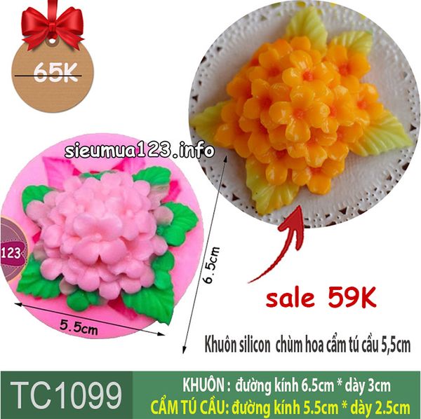 Khuôn silicon chùm hoa cẩm tú cầu 5,5cm ( TC1099 )