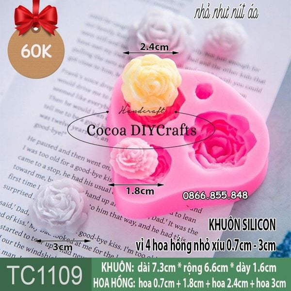 Khuôn silicon vỉ 4 hoa hồng nhỏ 0,8cm đến 3cm ( TC1109 )