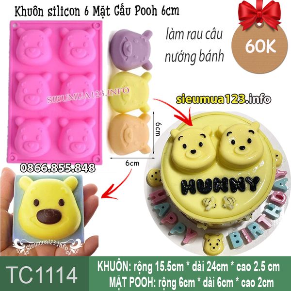 Khuôn silicon 6 Mặt Gấu Pooh 6cm ( TC1114 ) còn 2 cái