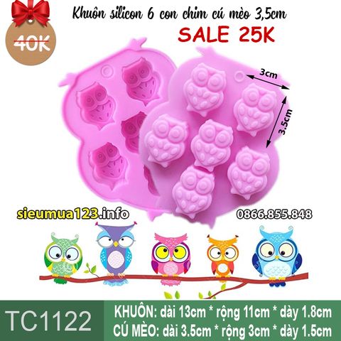 Khuôn silicon 6 con chim cú mèo 3,5cm ( TC1122 ) SALE OFF