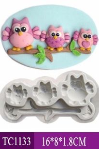 Khuôn silicon 3 con chim cú mèo to 3,8cm đến 5,5cm ( TC1133 )